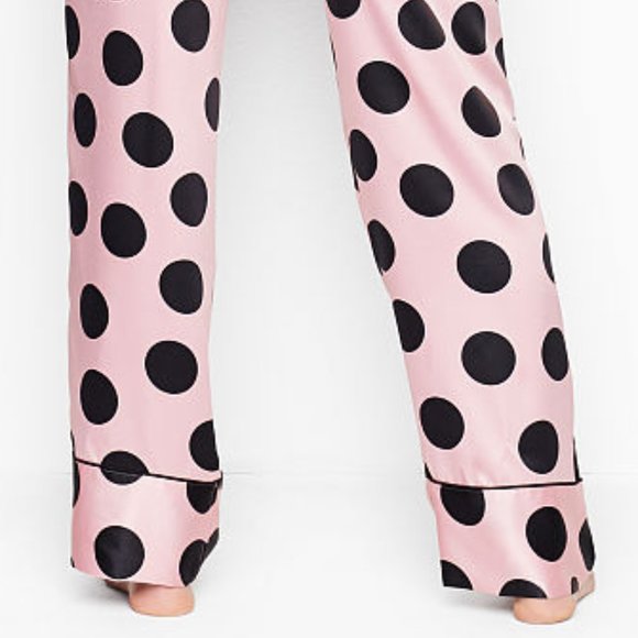 NWT L VS Satin PJ Pant Pink Polka Dot - Picture 11 of 15